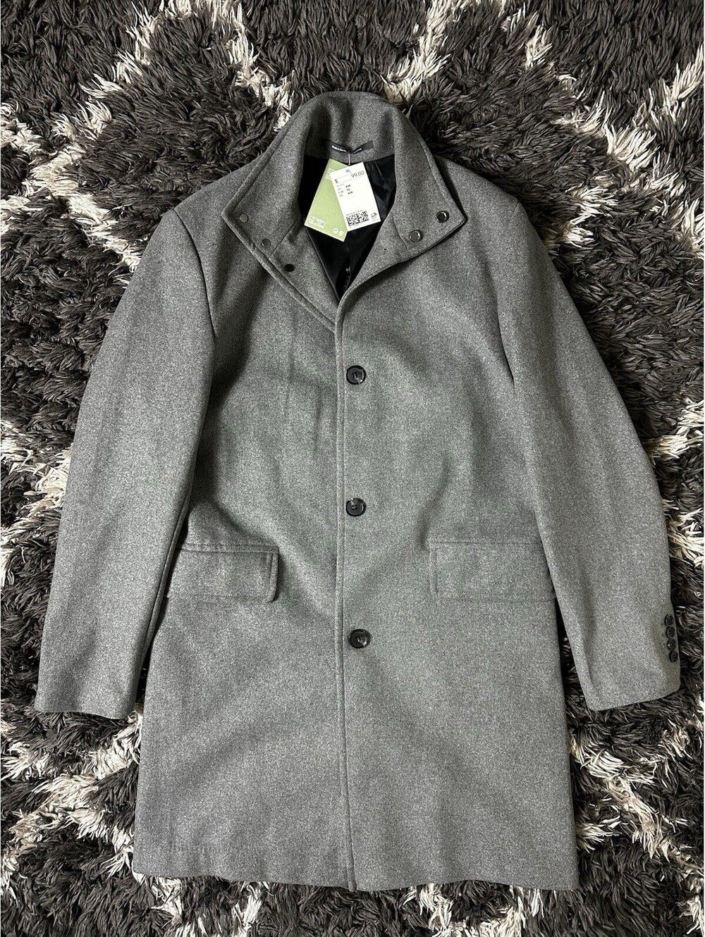 NWT HM Mens Grey Wool Blend Button Up Overcoat Jacket Coat Size 40R Medium